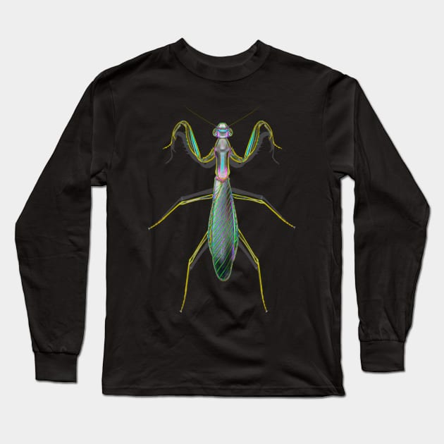 Green Neon Mantis Long Sleeve T-Shirt by crunchysqueak